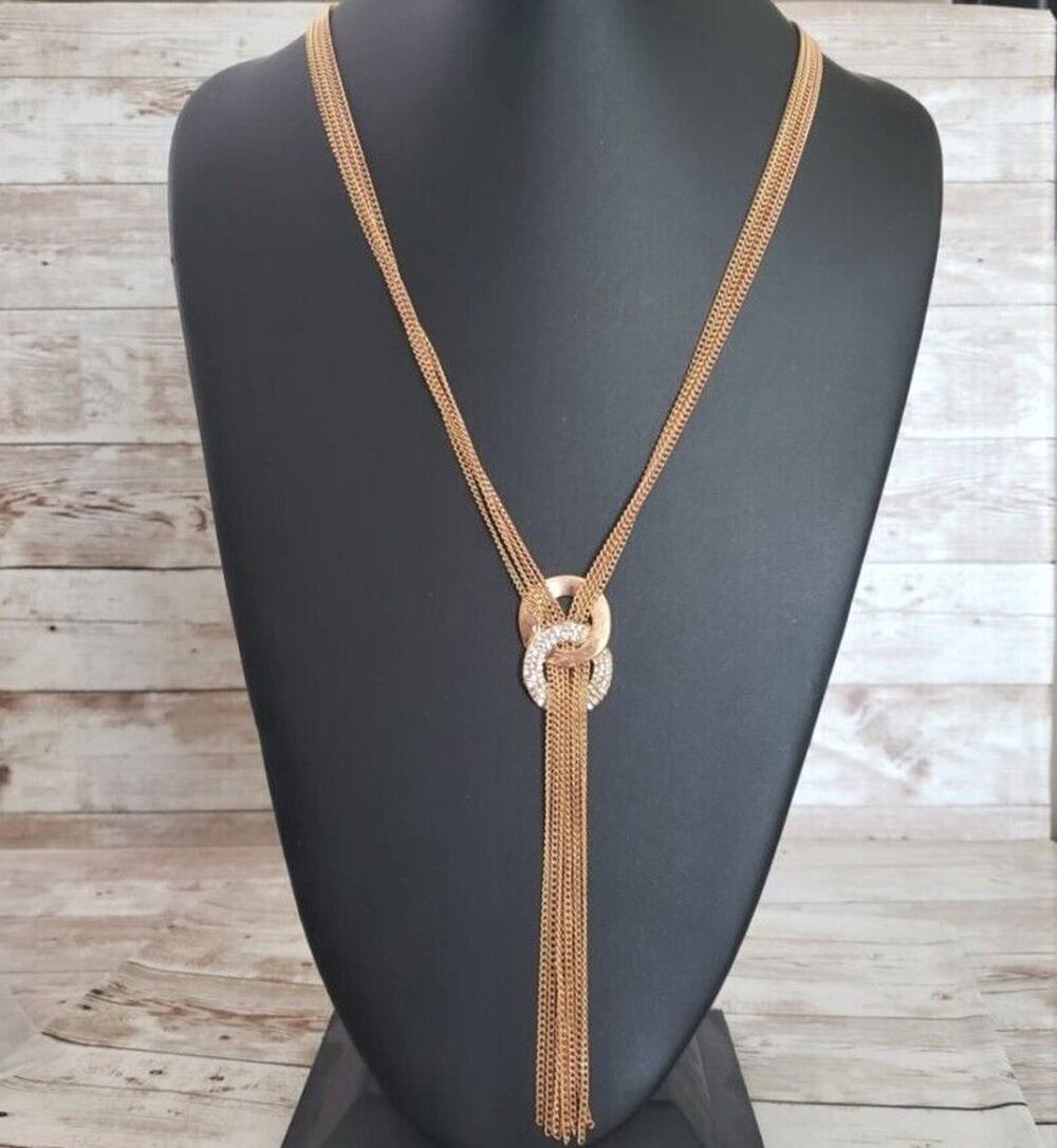 Vintage Necklace Warm Gold Tone Threaded Double Circle Style Statement
